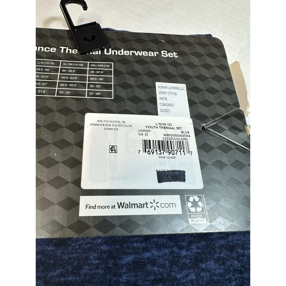 athletic works boys thermal underwear set long sleeve &‎ pants size large 10 12